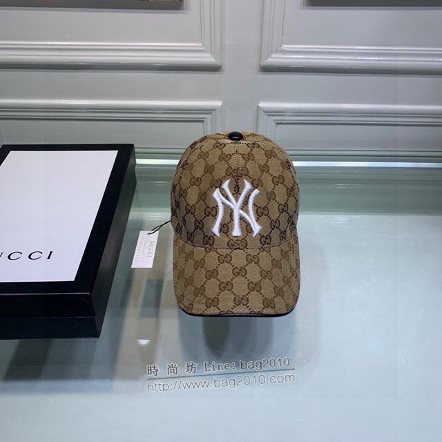 Gucci聯名NY帽子 古馳GG印花刺繡鴨舌帽棒球帽  mm1727